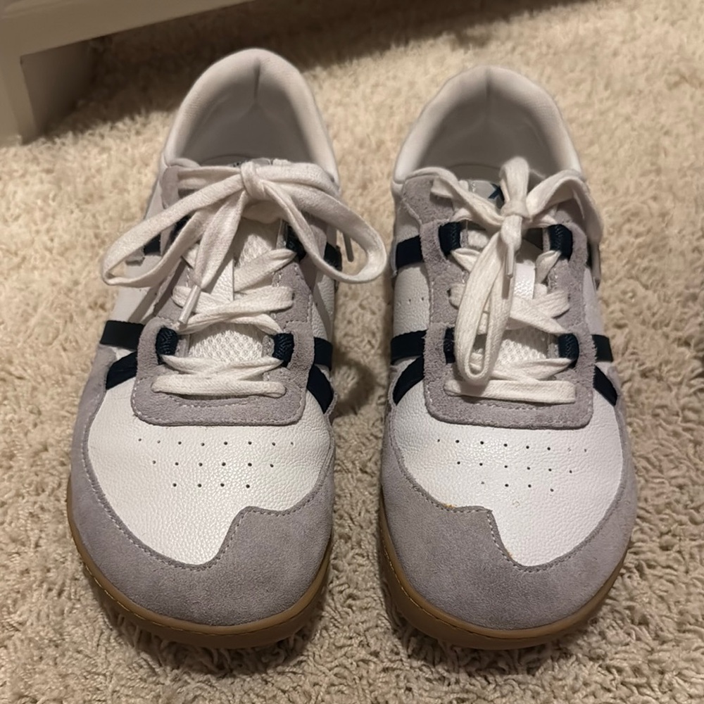 White and Gray Slip-On Sneakers with Elastic Goring